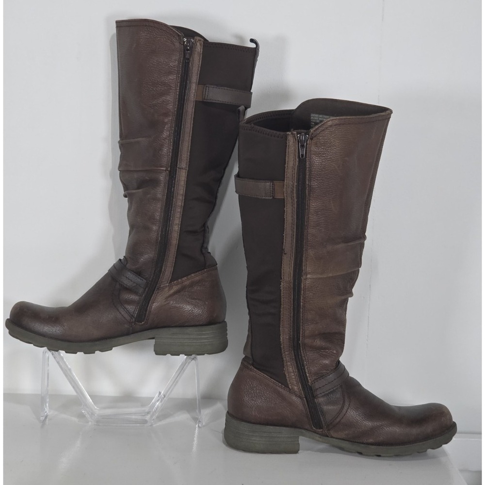 Earth Origans  Brown Leather Tall Riding Boots Buckle Penelope 11 Wide Shaft - Picture 7 of 9